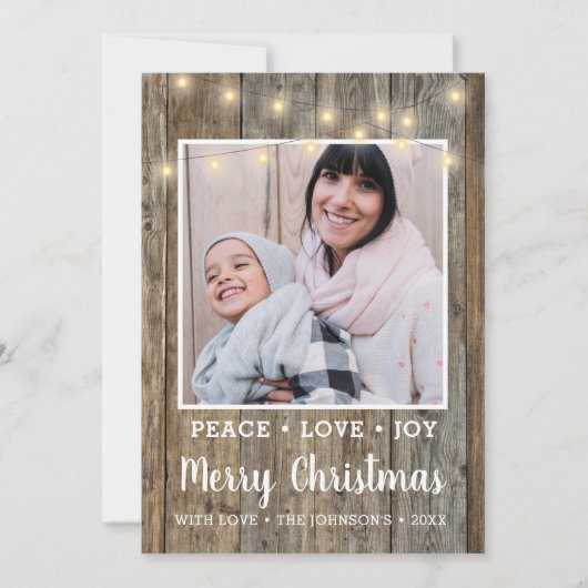 Landelijke Rustige houten lichtfoto met prettig ke Feestdagenkaart (Voorkant)