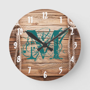 Landelijke Rustige Wood Monogram Initiaal Muurklok Ronde Klok