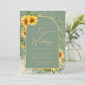 Landelijke saliegroen gele zonnebloemen bruiloft A Kaart (Staand voorkant)