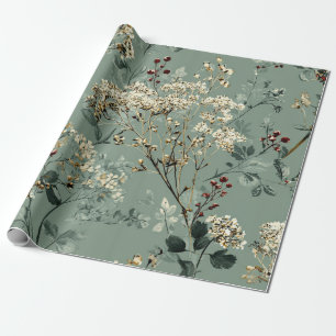 Landelijke saliegroene botanische bloemrijke vinta cadeaupapier