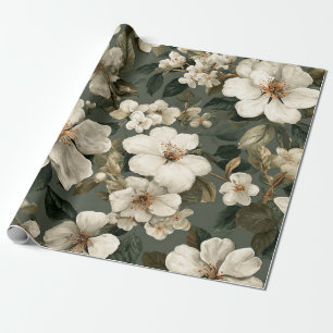 Landelijke saliegroene botanische bloemrijke vinta cadeaupapier
