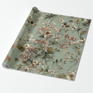 Landelijke saliegroene botanische bloemrijke vinta cadeaupapier