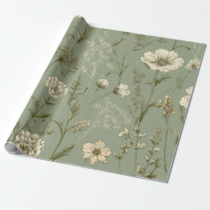 Landelijke saliegroene botanische bloemrijke vinta cadeaupapier