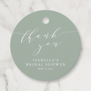 Landelijke saliegroene botanische script bruidsdou bedankjes labels