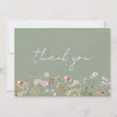 Landelijke saliegroene wilde bloemen bruidsfeest bedankkaart (Voorkant)