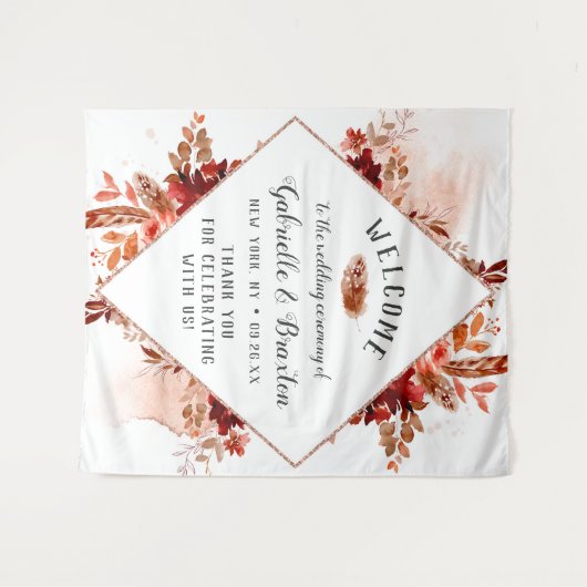 Landelijke schoonheid Bloemengestelde herfstbruilo Wandkleed (Voorkant (horizontaal))