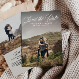 Landelijke schrift eenvoudige twee foto trouwkaart save the date