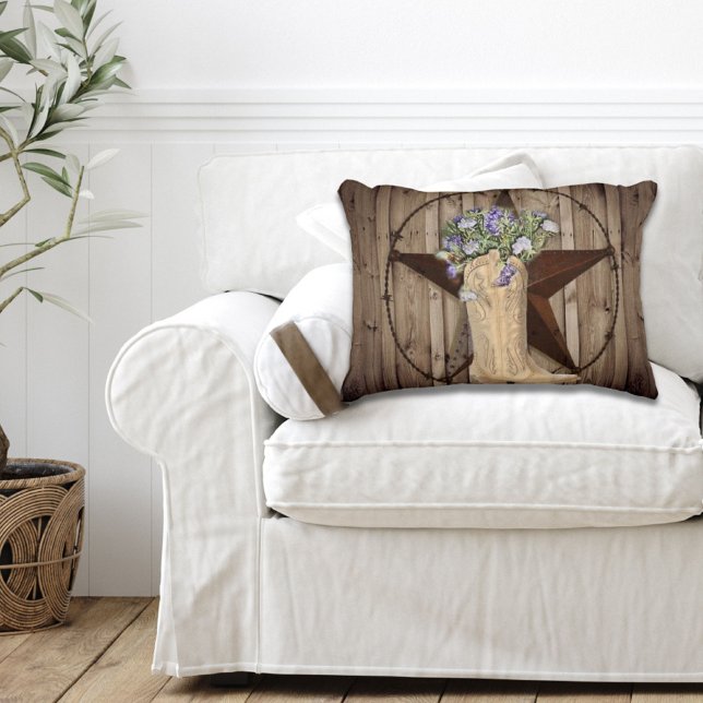 landelijke schuur hout wilde bloem cowboy western  accent kussen (western country cowboy boot texas star throw pillow)