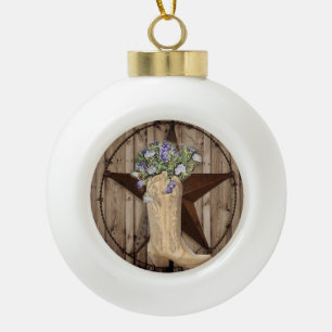 landelijke schuur hout wilde bloem cowboy western  keramische bal ornament