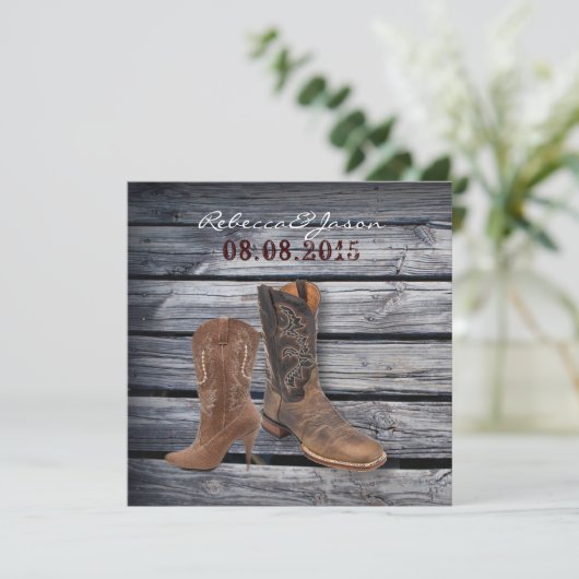 Landelijke schuur houten western cowboy bruiloft aankondiging (Staand voorkant)