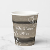 Landelijke schuur houten witte bloemen landelijke papieren bekers (Voorkant)