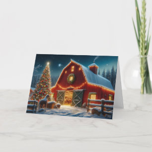 landelijke schuur kerst wenskaarten. feestdagen kaart