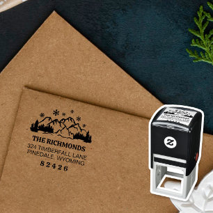 Landelijke Sneeuwval Bergen & Dennen Retouradres Zelfinktende Stempel