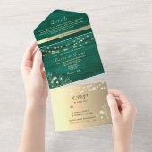 Landelijke snoerlampen groen en goud bruiloft all in one uitnodiging (Afscheurbaar)