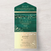 Landelijke snoerlampen groen en goud bruiloft all in one uitnodiging (Binnen)