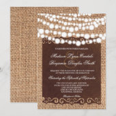 Landelijke snoerlampjes burlap bruiloft uitnodigin kaart (Voorkant / Achterkant)