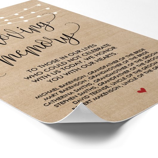 Landelijke snoerlichten Huwelijk Herdenking Tafelb Poster (Hoek)