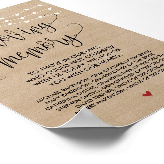 Landelijke snoerlichten Huwelijk Herdenking Tafelb Poster (Hoek)