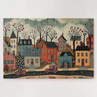 Landelijke stad in de herfst - Waterverf Legpuzzel