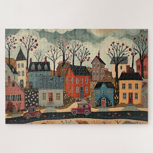 Landelijke stad in de herfst - Waterverf Legpuzzel (Horizontaal)