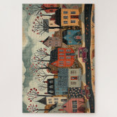 Landelijke stad in de herfst - Waterverf Legpuzzel (Verticaal)