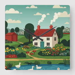 Landelijke stad vierkante klok