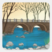 Landelijke stenen brug over rivier natuur landscha vierkante sticker (Voorkant)