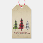 Landelijke stijl Buffel geruite kerstbomen Cadeaulabel (Voorkant)