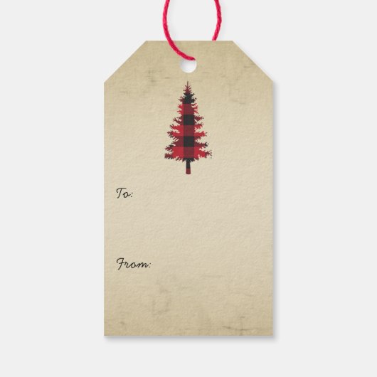 Landelijke stijl Buffel geruite kerstbomen Cadeaulabel (Achterkant)