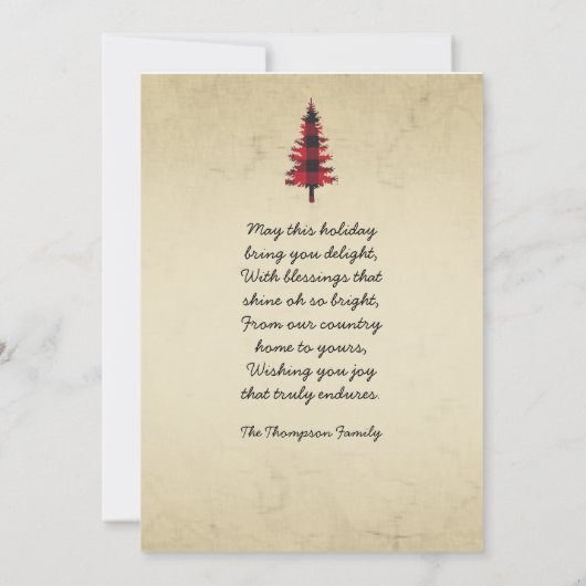 Landelijke stijl Buffel geruite kerstbomen Feestdagenkaart (Achterkant)