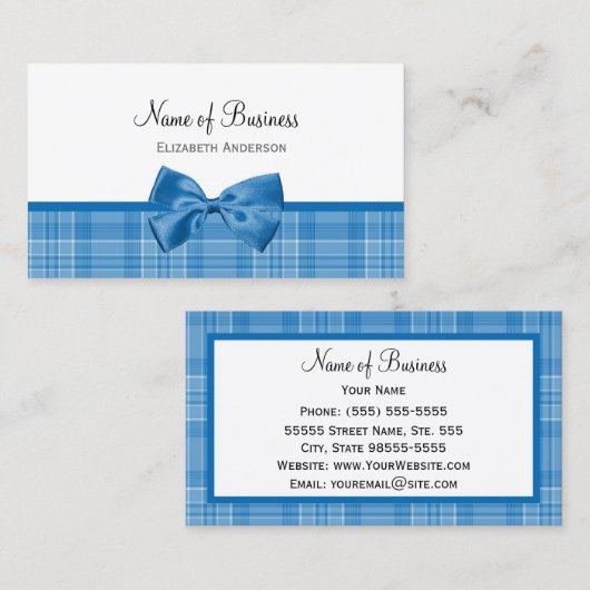 Landelijke stijl geruite patroon met meisjesblauwe visitekaartje (Voorkant / Achterkant)