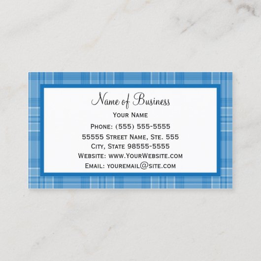Landelijke stijl geruite patroon met meisjesblauwe visitekaartje (Achterkant)