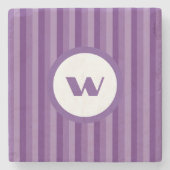 Landelijke stijl Paarse gestreepte monogram Stenen Onderzetter (Voorkant)