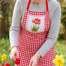Landelijke stijl rode gingham met rode tulpen 
