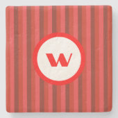 Landelijke stijl rood gestreepte monogram stenen onderzetter (Voorkant)