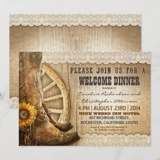 Landelijke stijl rustiek hout welkom diner uitnodi kaart (Voorkant / Achterkant)
