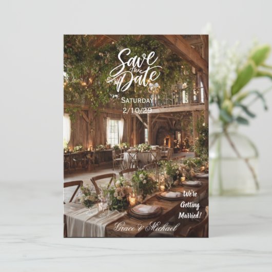 LANDELIJKE STIJL SAVE THE DATE KAART (Staand voorkant)