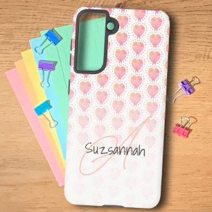 Landelijke Stippen Azalea Roze Hart Patroon Op Maa Samsung Galaxy Hoesje
