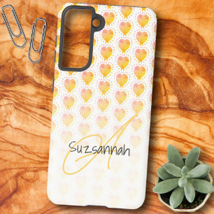 Landelijke Stippen Gouden Zand Gele Hart Patroon Samsung Galaxy Hoesje