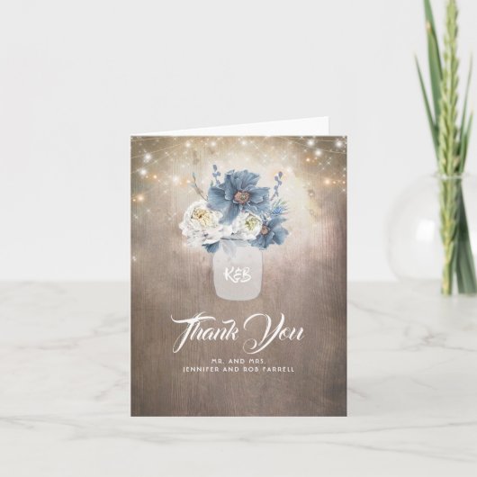 Landelijke Stof Blauw Bloemstuk Bruiloft Bedankt (Voorkant)