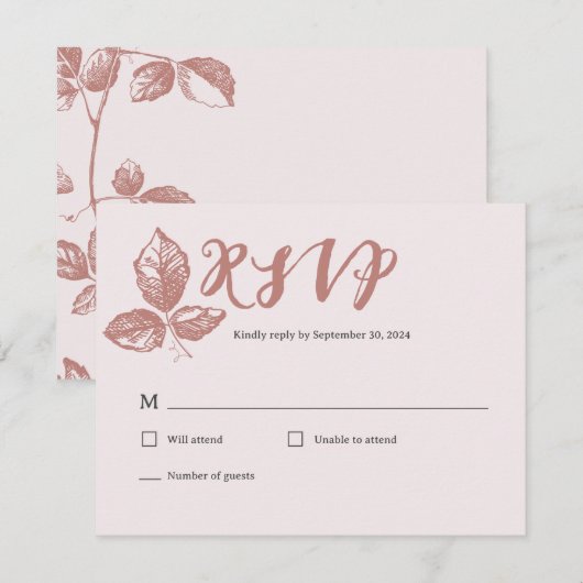 Landelijke Stof Roos Wroeg Whimsical Bloemen RSVP Kaartje (Voorkant / Achterkant)