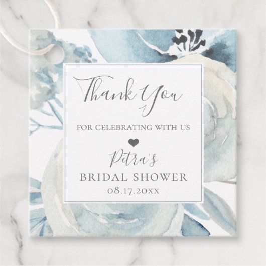 Landelijke Stofblauwe Bloemboeket Bedankt Bedankjes Labels (Voorkant)