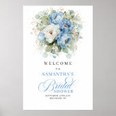 Landelijke Stofblauwe Bloemen Bruidsdouche Welkom Poster (Voorkant)