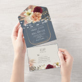 Landelijke Stofblauwe Slingerlichtjes Bloemige Bru All In One Uitnodiging (Afscheurbaar)