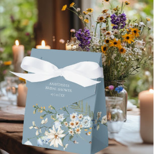 Landelijke Stofblauwe Wilde Bloemen & Madeliefjes Bedankdoosjes