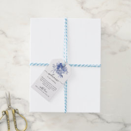 landelijke stoffige blauwe rozen en andere bloemen cadeaulabel
