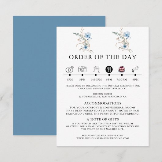 landelijke stoffige blauwe waterverf bloemboeket informatiekaartje (Voorkant / Achterkant)