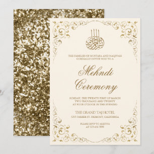 Landelijke Swirl Frame Crème en Goud Moslim Mehndi Kaart