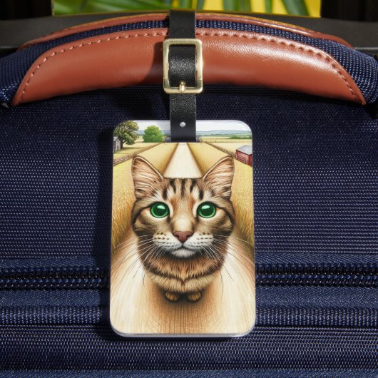 Landelijke tabbykat met rustig boerenerf bagagelabel (Voorkant Insitu 2)