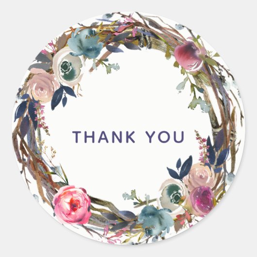 Landelijke takken Stokken Bloemenkrans Modern Chic Ronde Sticker (Voorkant)